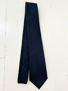 Reiss Black Textured Silk Tie with Blue Flecks